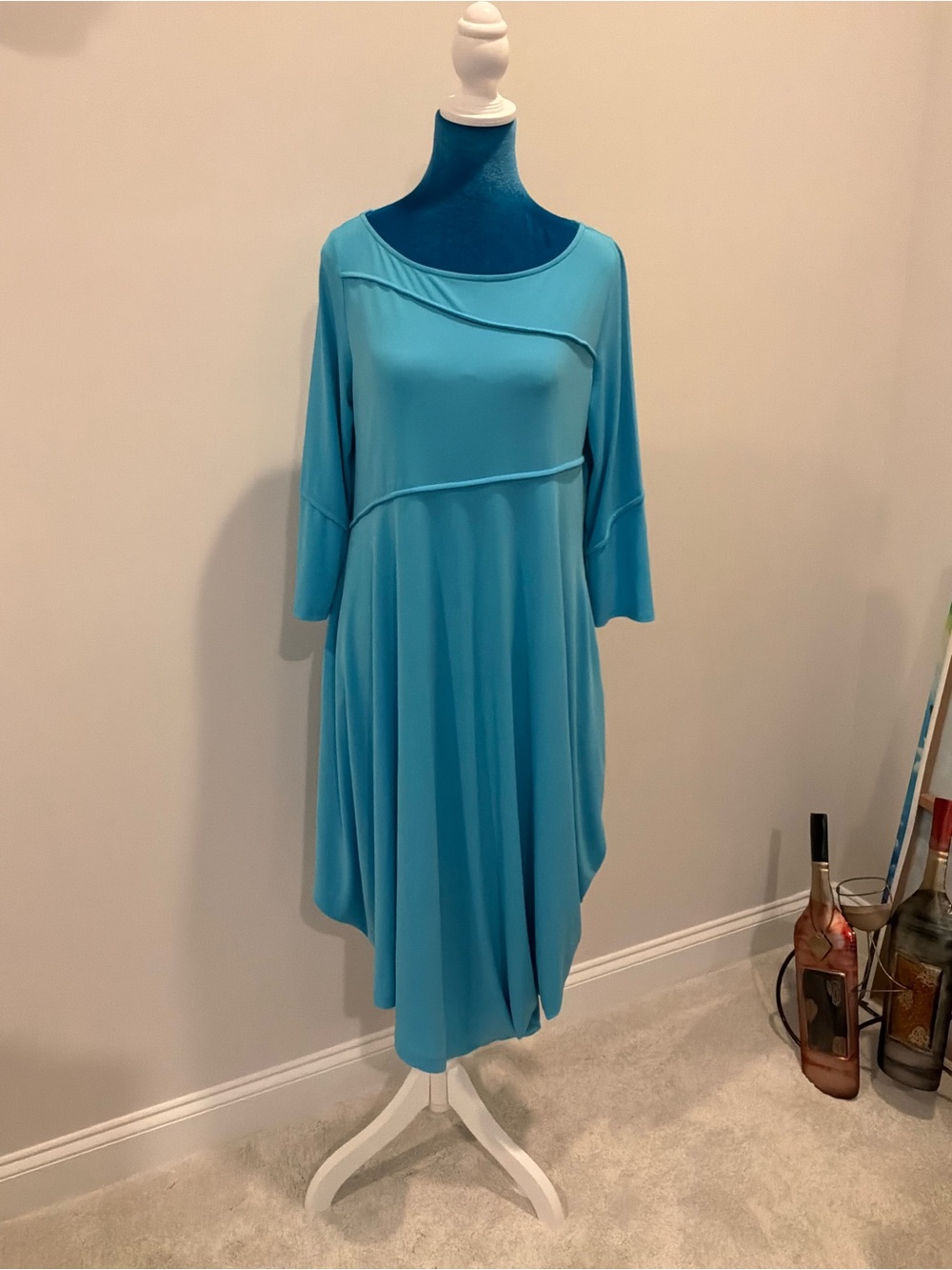 Donna Karan Turquoise Draped Midi Dress